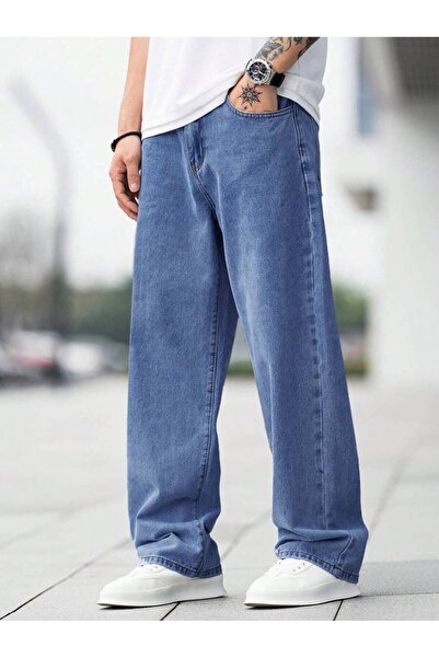 Cuqq Denim Erkek Mavi Baggy Jeans Kot Pantolon – Oversize Rahat Kesim, Geniş Paça Denim, Günlük Şıklık