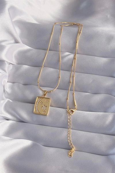 Clariss 316L Steel Chain Gold Color Zircon Stone Crescent Star Figured Tarot Necklace