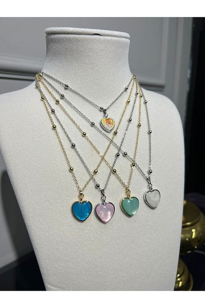 Store 5Pcs Colorful Steel Heart Necklace