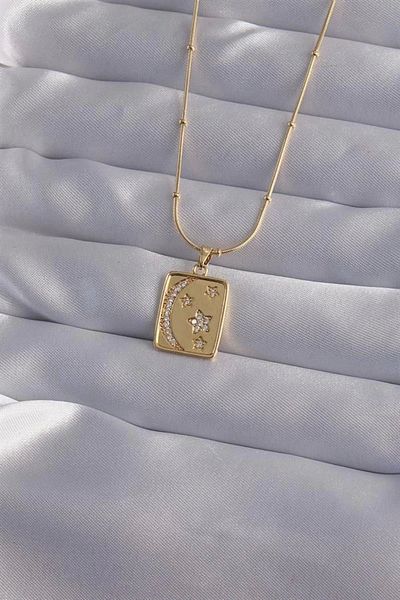 Clariss 316L Steel Chain Gold Color Zircon Stone Crescent Star Figured Tarot Necklace