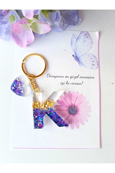 demirbasavm سلسلة مفاتيح إيبكسي مصنوعة يدويًا مخصصة لعيد الأم