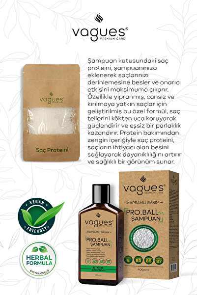 Vagues Premium Care Pro.Ball Saç Proteinli Bitkisel Şampuan Seti Onarıcı, Besleyici Güçlendirici Nemli ve Parlak Saçlar