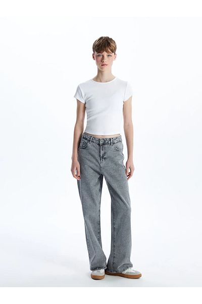 LC Waikiki XSIDE Crop T T pentru femei cu decolteu alb texturat