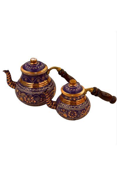 DUKKANI ISTANBUL 3-Piece Copper Teapot Set - Large Hand Embroidered Original Erzincan