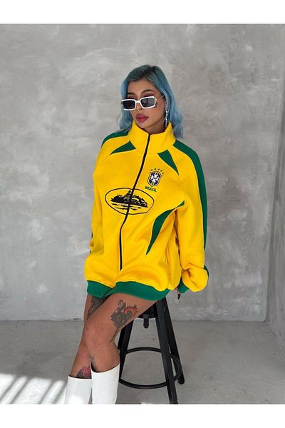 ozcelf Brasil 3 Thread Embroidered Oversize Cardigan