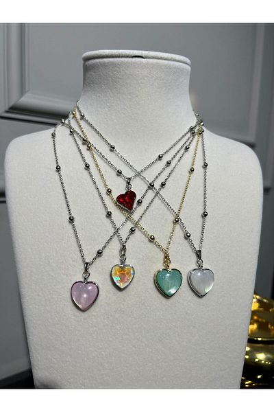 Store 5Pcs Colorful Steel Heart Necklace