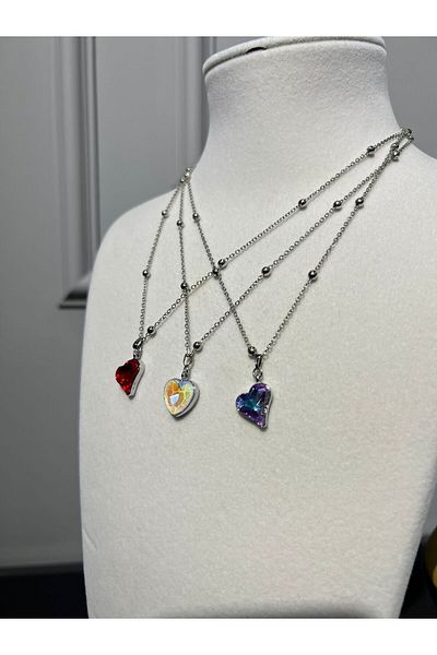 Store 3Pcs Colorful Steel Heart Necklace