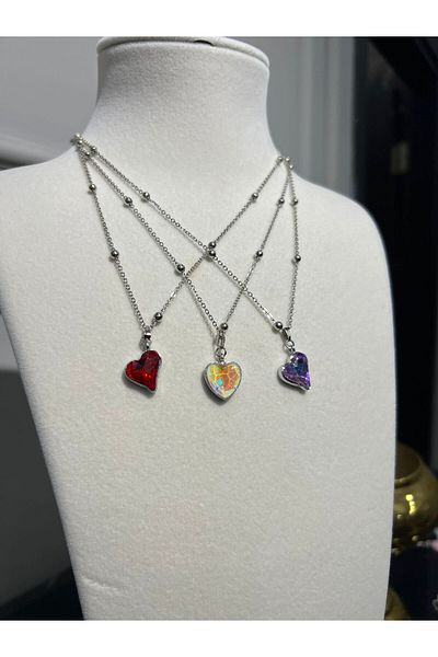 Store 3Pcs Colorful Steel Heart Necklace