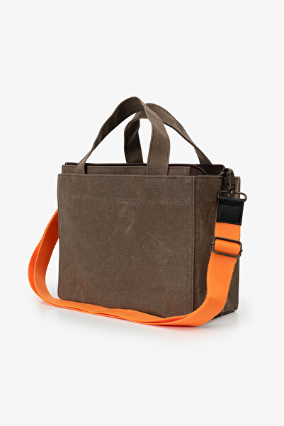 MANDOSİ Τσάντα ώμου και χειρός με φερμουάρ και λουράκι από καμβά για καθημερινή χρήση