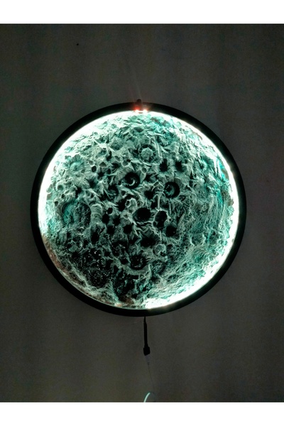 resinwoodliving Uzaktan Kumandalı LED Şeritli El Yapımı Ay Tablosu