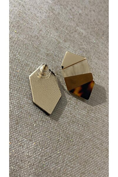 ZRN AKSESUAR GEOMETRİK ŞEKİLLİ KAHVE TONLARI VE LEOPAR KARIŞIMLI 14 K ŞIK KÜPE