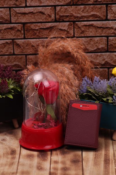 Ozka Leather Collection Claret Red Faux Leather Men's Mechanized Vegan Leather Card Holder Wallet Portfolio - Rose Gift