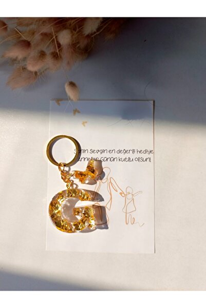 demirbasavm سلسلة مفاتيح إيبكسي مصنوعة يدويًا من حرف G لعيد الأم