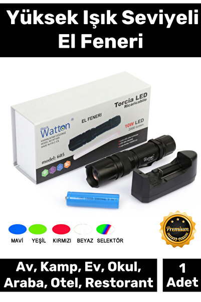 Carlburn Premium 500 Metre Menzilli Şarj Edilebilir 10W 2000 Lümen 4 Renk Güç...