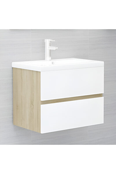 KRM HOME Suntalam alt bölümü çekmeceli lavabo dolabı(BEYAZ-MEŞE)(LAVABOSUZ)