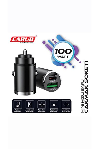 Carub Type-c Usb Araç Çakmaklık 100w Mini Hızlı Şarj Cakmak Soketi Araba Şarz Aksesuarı