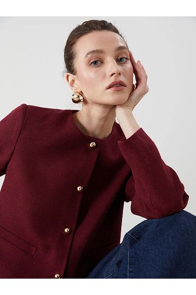LC Waikiki Jachetă din tweed pentru femei cu decolteu rotund