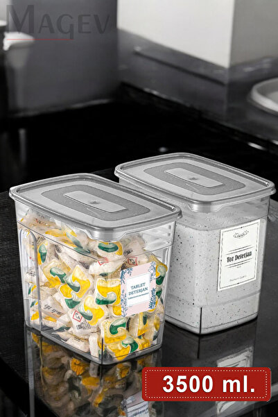MAGEV PLASTİK 2'li Deterjan Saklama Kutusu Kapaklı Toz Ve Tablet Deterjan Saklama Kabı 3,5 Litre