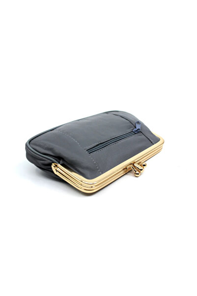FHD BAGS Genuine Leather Clip-On Women's Wallet Navy Blue