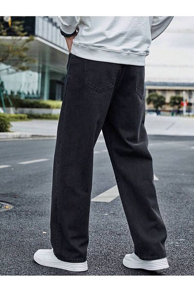 Cuqq Denim Men's Acid Wash Black Wide Leg Jeans Baggy Pants
