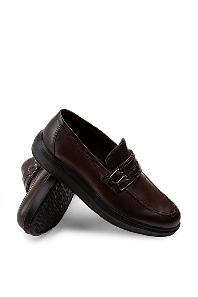 Deery Мъжки мокасини с кафява и двойна катарама от естествена кожа