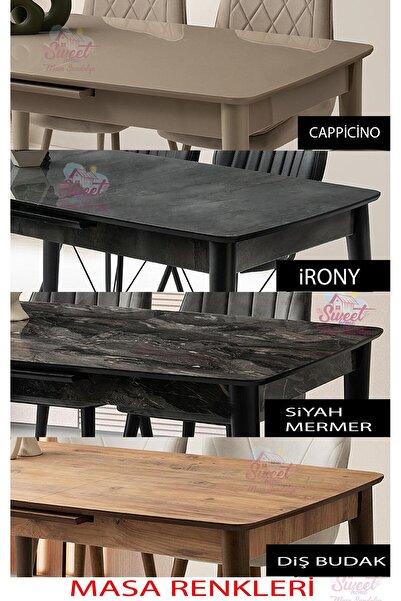 Sweet Home Masa Sandalye Milano Mdf Ortadan Açılır Masa Cappicino 4 Adet Gözde Sandalye Takım