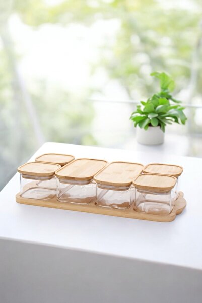 Akkoyunlu home طقم إفطار زجاجي مكون من 6 قطع مع غطاء من الخيزران ومجموعة إفطا...