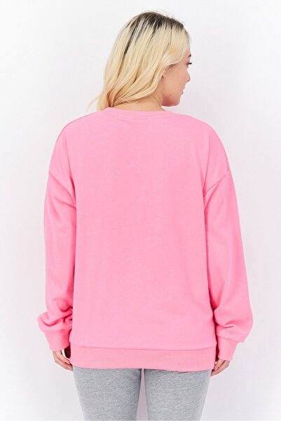 Bebe Women Round Neck Brand Logo Long Sleeves Sweatshirts, Pink