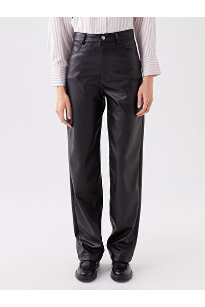 LC Waikiki Normal Bel Dar Fit Duz Deri Gorunumlu Kadin Pantolon - W3G765Z8