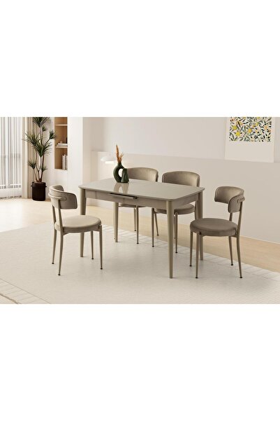 Sweet Home Masa Sandalye Milano Mdf Ortadan Açılır Masa Cappicino 4 Adet Gözde Sandalye Takım