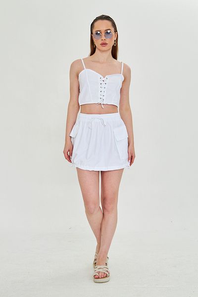Kutaf White Casual Summer Crop Top and Balloon Skirt Set - Comfortable & Stylish