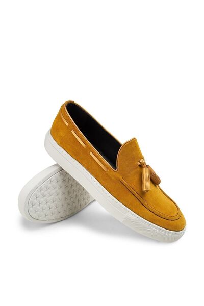 Deery Спортивні чоловічі мокасини з натуральної замші з жовтими китицями
