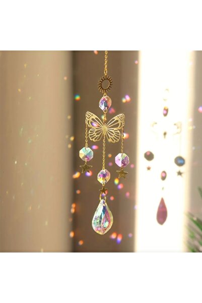 Home Dekoratif Gökkuşağı Prizma Yansımalı Kristal Rüzgar Çanı Güneş Kapanı Gü...