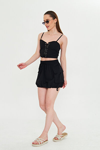 Kutaf Set crop și fustă negru casual de vară - Confortabil și elegant