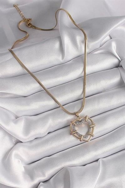 Clariss Gold Color 316L Steel Heart Model Necklace Italian Chain with Zircon Stone
