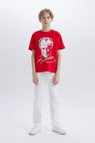 DeFacto Boys' Crew Neck Ataturk Printed Short Sleeve T-Shirt B6938A825Sm