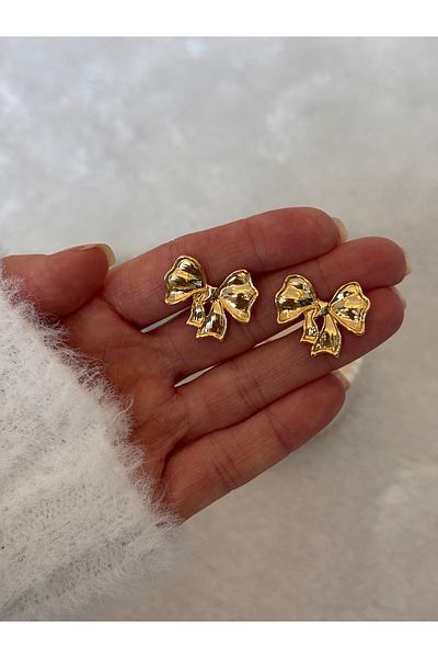 Miliva Gold Ribbon Bow Earrings