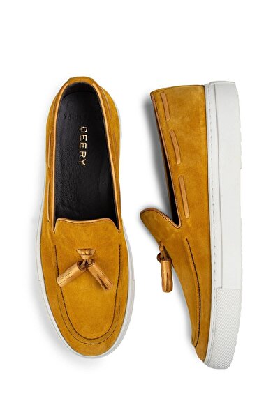 Deery Спортивні чоловічі мокасини з натуральної замші з жовтими китицями