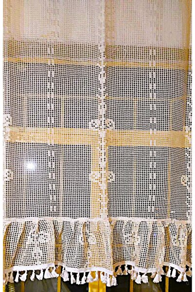 TUNCAY TEKSTİL Width X Size Macrame Ruffled Natural Tulle Curtain
