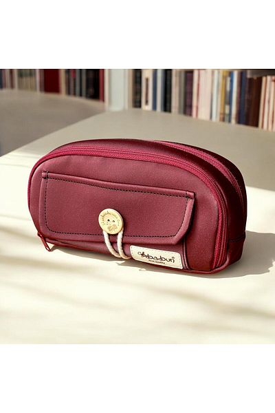 BABUN Efes Large Wide Vegan Leather Luxury Style Pencil Case Vintage Buttoned Pen Holder Makeup Bag