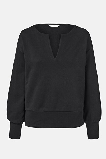 Tchibo Women Split Neck Plain Sweatshirt, Black
