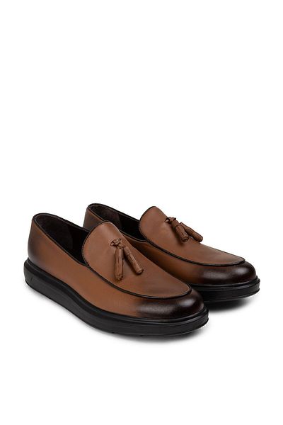 Deery Genuine Leather Tan Comfort Tasseled Men's Loafer
