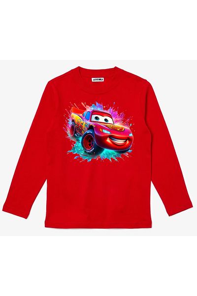 Efendioğlu Design تي شيرت للأطفال من القطن الملون بأكمام طويلة وطبعة خلفية ملونة من Lightning McQueen