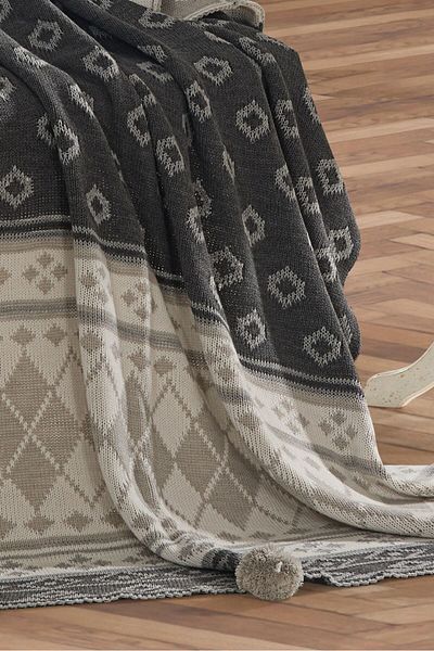 DOUX HOME Baklava Knitwear Knitted Tv Blanket10 Pompon 130 X 170 (Anthracite)