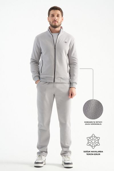 Shooter Light Gray Winter Men's Tracksuit Set Thermosoft Technology Lamb Look Regular Fit Inside