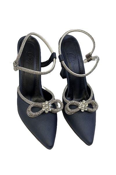 KAFKASLAR AYAKKABI Closed Front Stoned Navy Blue Heeled Evening Dress
