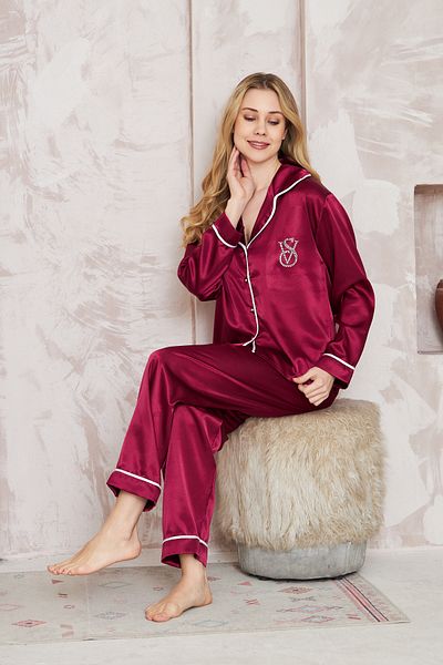SATTENS Set de pijamale din satin mătăsos pentru femei, cu model simplu, cu bretele, set de pijamale