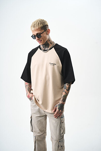 Respire Men's Breathe of Life Printed Oversize T-Shirt Beige