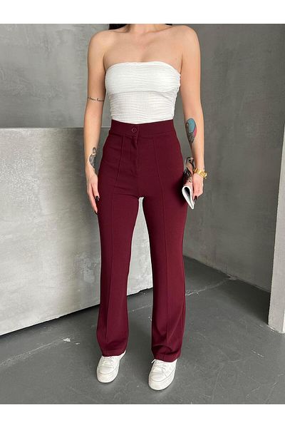FERZOLAİO High Waist Recovery Burgundy Spanish Leg Palazzo Pants