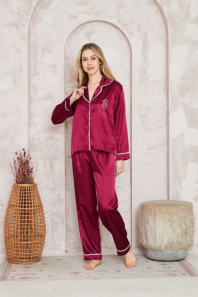 SATTENS Set de pijamale din satin mătăsos pentru femei, cu model simplu, cu bretele, set de pijamale